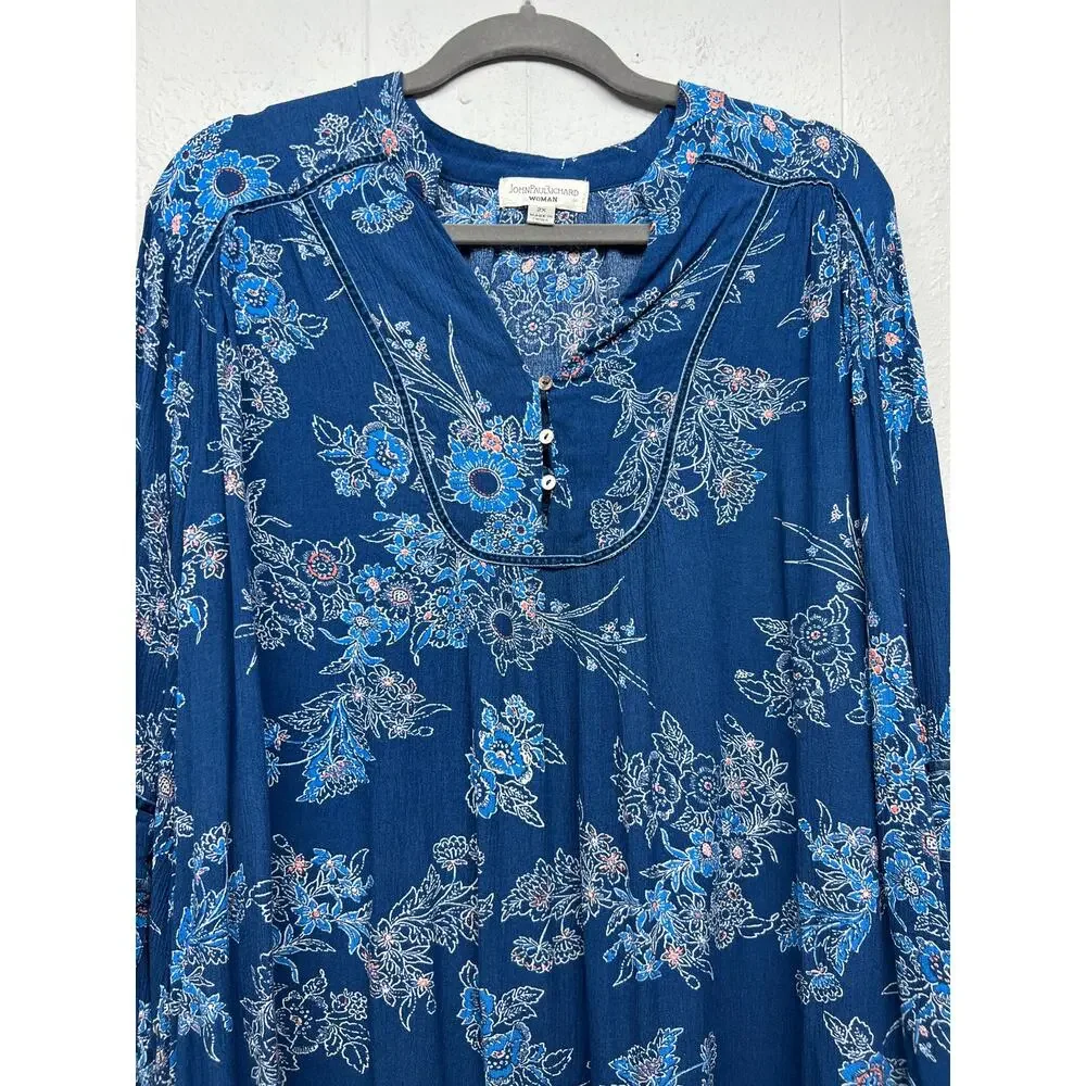 John Paul Richard Flared Sleeve Top Womens 2X Dark Floral Fairy Boho Relaxed - Picture 3 of 11